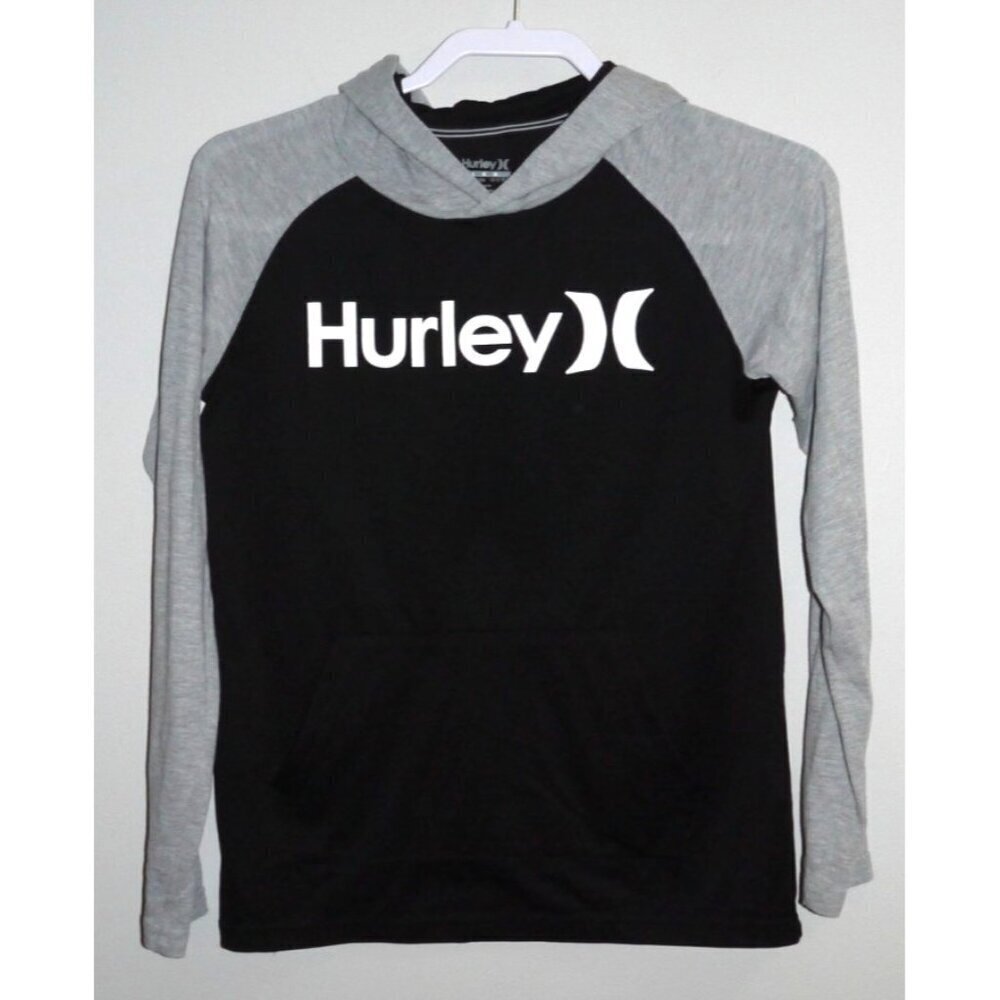 HURLEY black & gray lightweight T Shirt hoodie 100% polyester YOUTH L